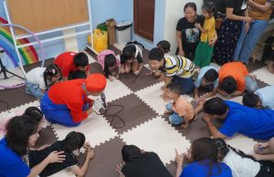 Children in Vietnam have fun playing a game together